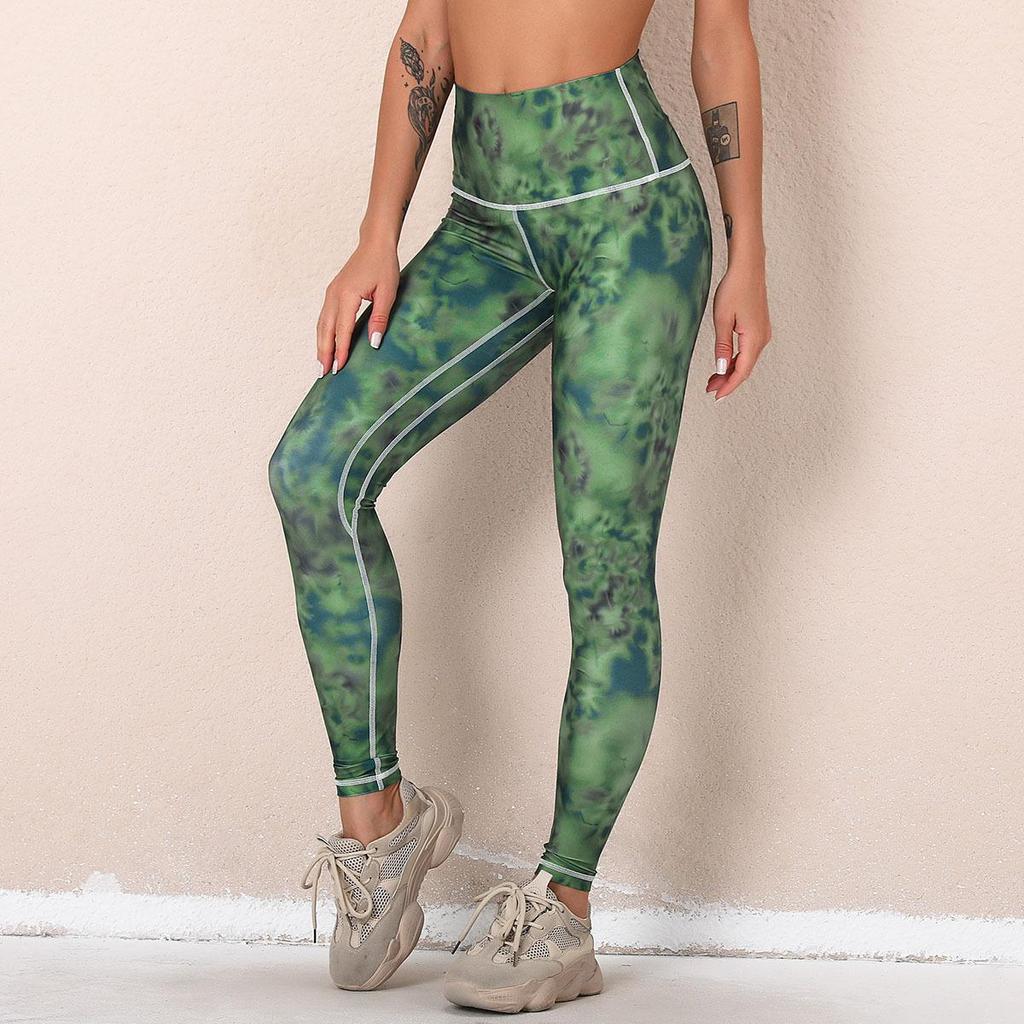 Pantaloni da yoga traspiranti ad asciugatura rapida con stampa digitale Fitness Leggings sportivi elastici stretti a vita alta da donna