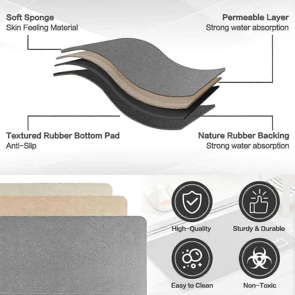 Diatomaceous Earth Bath Mat Bathtub Mat, Fast Drying Non-slip Shower Mat Bath Stone Mat Super Absorbent Bathroom Floor Mat