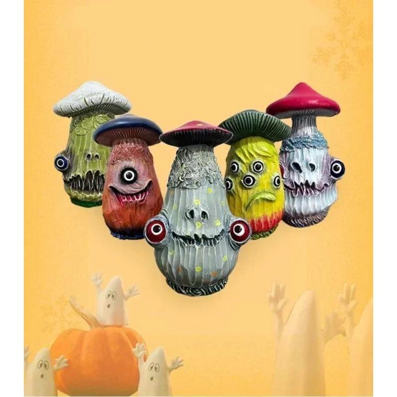 Creative New Halloween Skull Mushroom Sculpture Monster Resin Crafts Funny Home Garden Decorations Office Desktop Miniatures