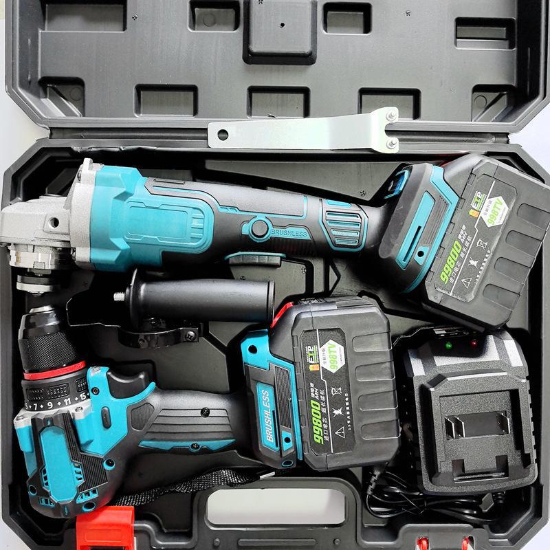 Makita 4-Piece Li-Ion Tool Set: Electric Hammer, Angle Grinder, Cutting Machine, Drill, Wrench.