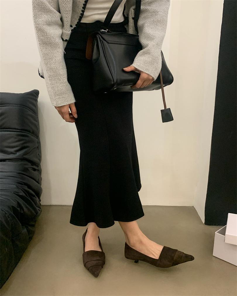 

Французский темперамент светская львица желтая замша туфли-лодочки женская обувь 2025 новая весна, осень и зима остроносые тонкий каблук низкий каблук туфли 39 темно-коричневого