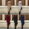 Women's Round Neck Long Sleeve Midi Dress Slim High Waist Knit Bodycon Solid Fall Party Dress