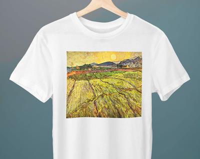 Wheat Field with a Rising Sun, Vincent Van Gogh Painting, Unisex T-Shirt, Art T-Shirt, Gift for Her, Gift for Him, Art Lover Gift