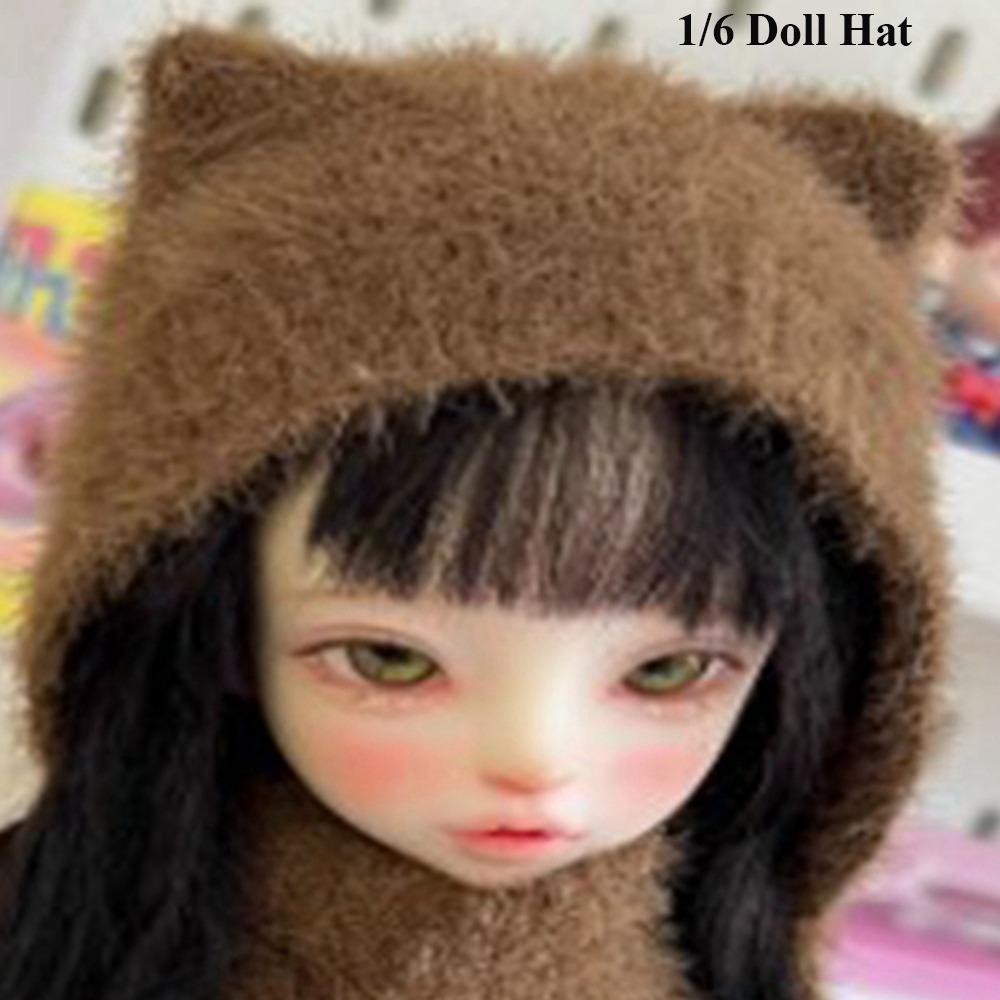 Módní chlupatá čepice s kočičími uši DIY ručně pletená vlněná čepice šála pro panenky 1/4 1/6 BJD 30/45cm