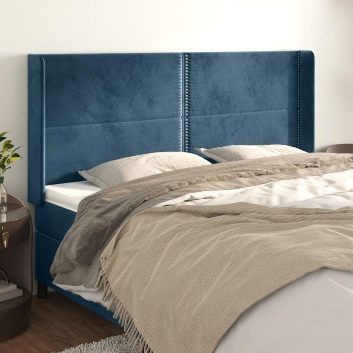 VidaXL Tête de lit avec oreilles Bleu foncé 203x16x118-128 cm Velours3119510