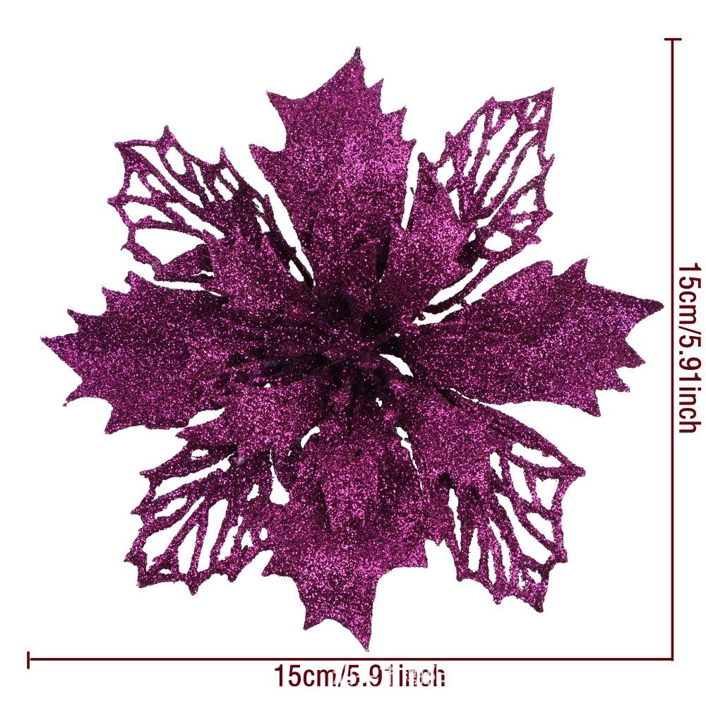 12PCS DIY Decoration Christmas Artificial Flowers 15CM Glitter Fake Flower Christmas Decor