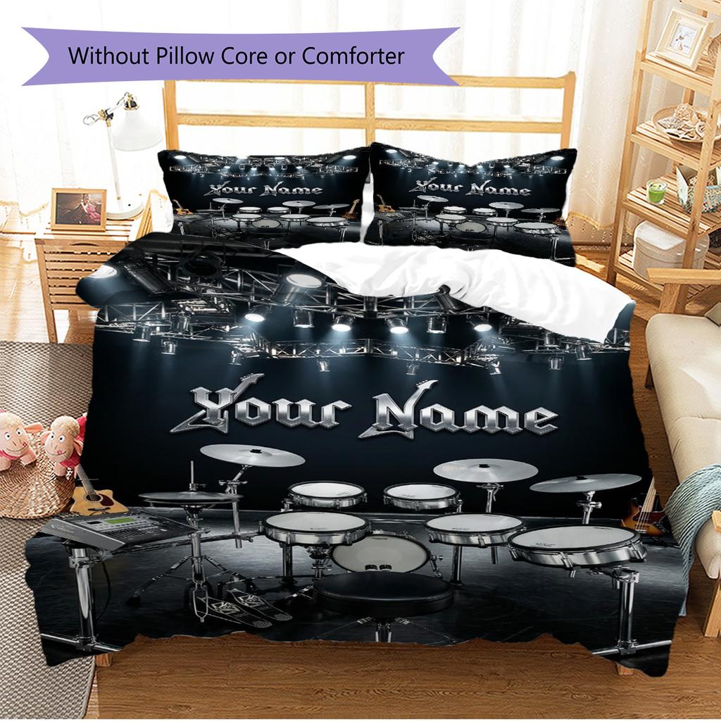 Name Custom Drum Pattern Bedding Set Quilt Cover Pillowcase Home Decor Gift (1 * duvet cover + 2 * pillowcase, without core)