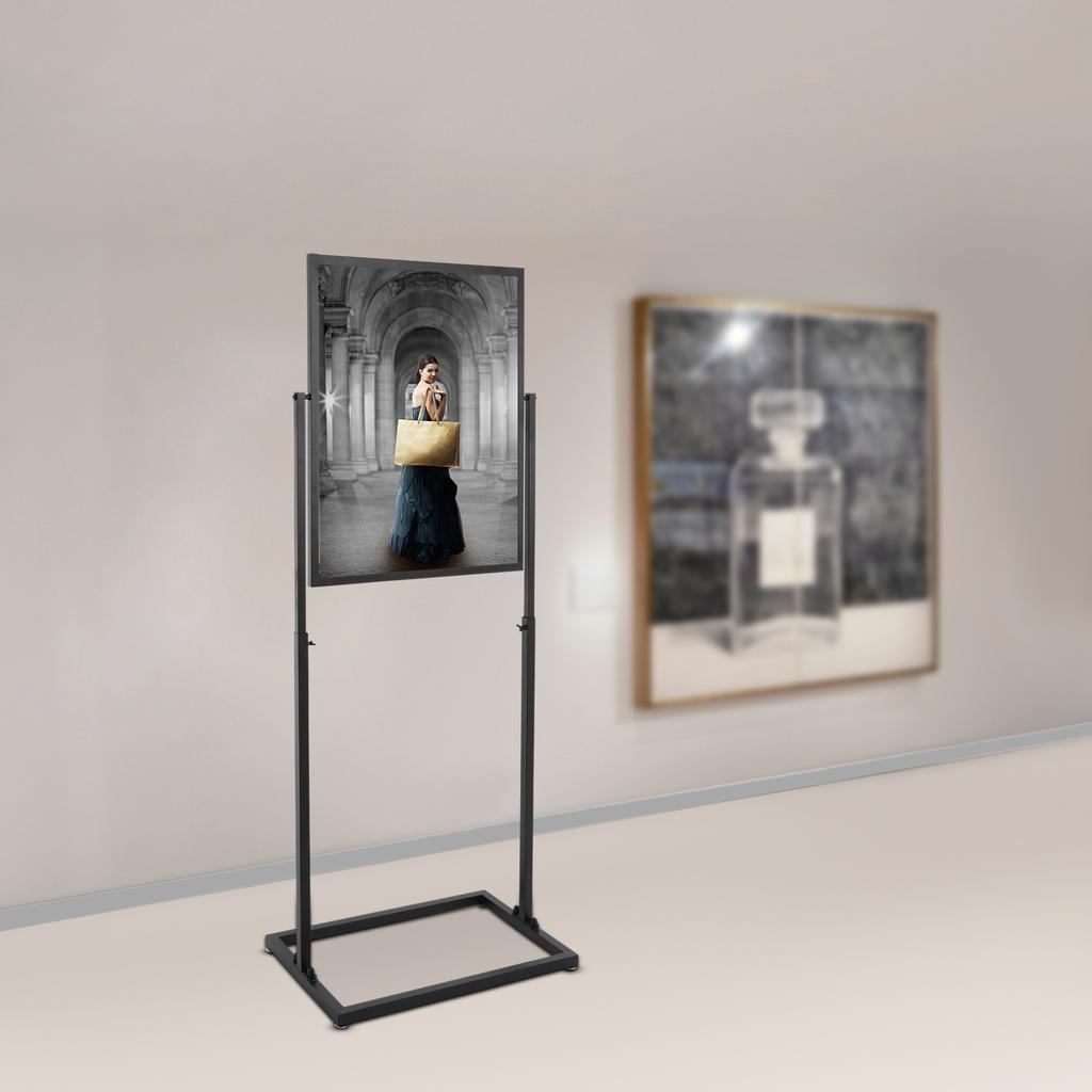 Single Black 22x28 Inch Poster Display Stand, Floor Standing Advertising Holder, Store Retractable Steel Frame with Carry Case