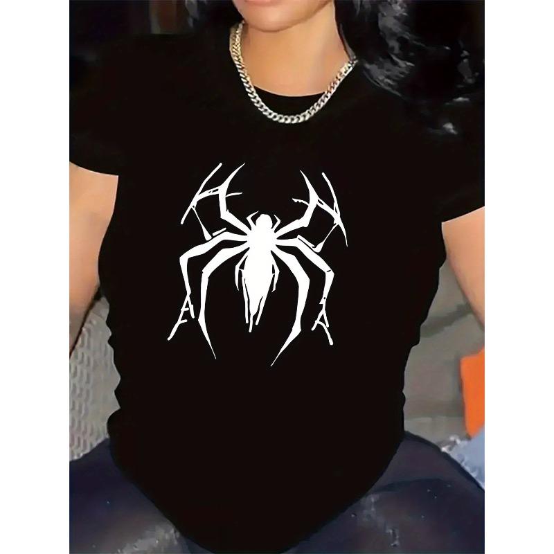 Spider Design T-Shirt for Women,  Ideal for Casual Wear at Home or Outdoors, Lightweight and Comfortable Short Sleeve Top