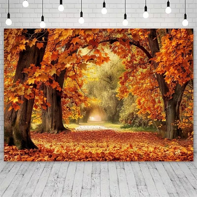 

2D Fall Park Path Tapestry, Golden Autumn Maple Trees and Leaf-Covered Trail Wall Decor 47.2x31.5inch/120*80cm