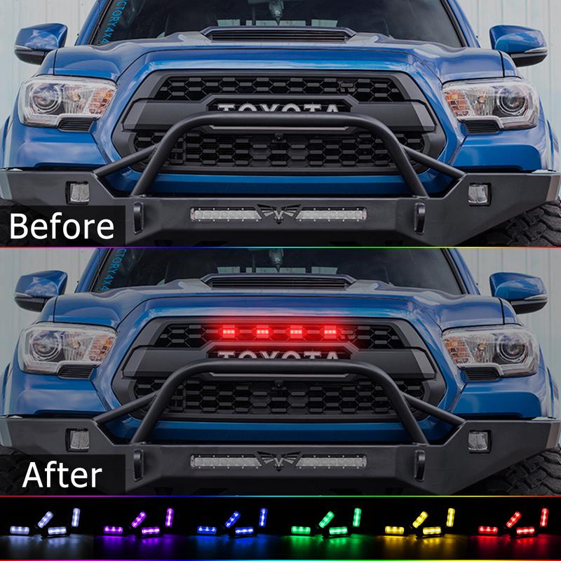 4pcs 12V RGB Colorful Front Grille LED Light Wiring Harness Kit For Toyota Tacoma 2016 2017 2018 w/TRD Pro APP Control