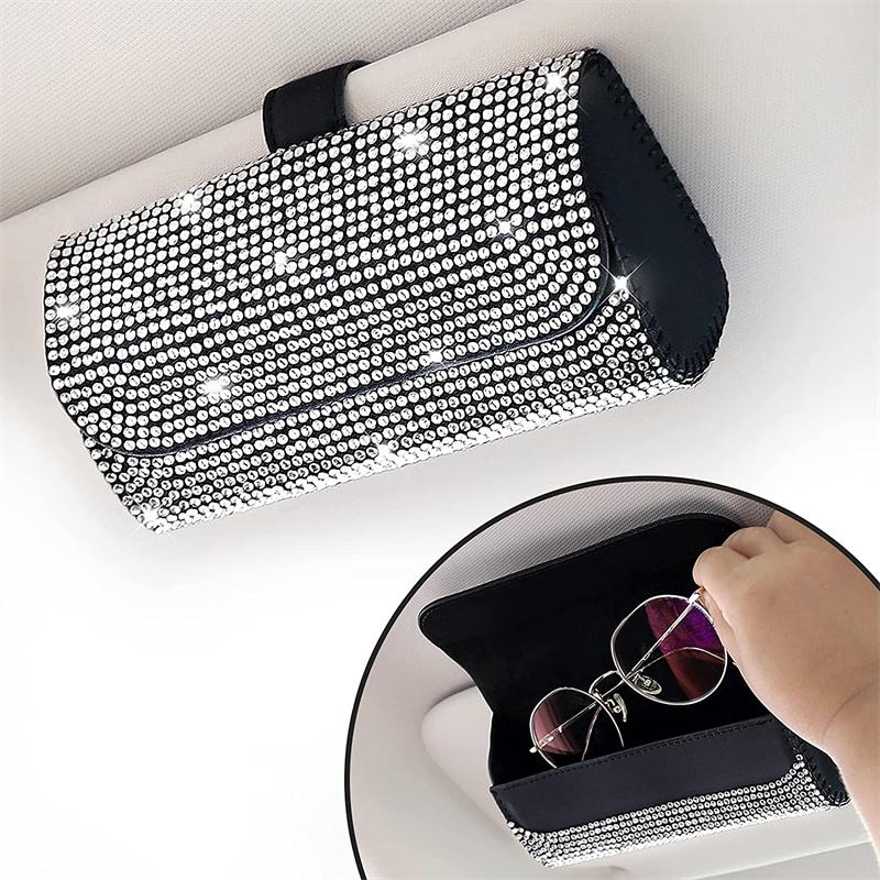 

Diamond Car Glasses Case Sunglasses Storage Box Glasses Holder Sun Visor Glasses Case Bling Car Assessoires Interior for Women