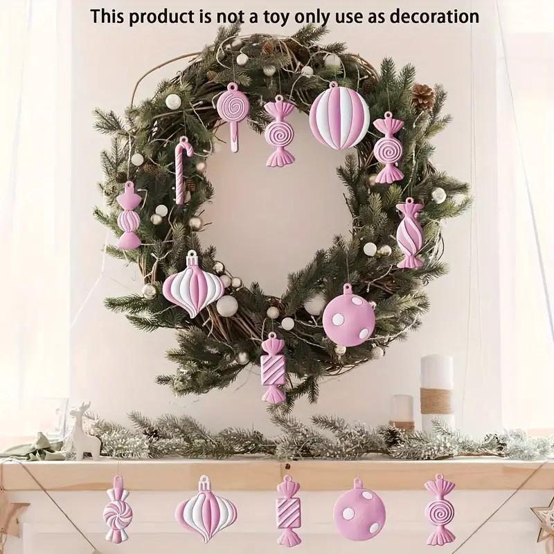 Cross-border new products pink candy cane lollipop Christmas tree wooden pendant birthday party outdoor decoration