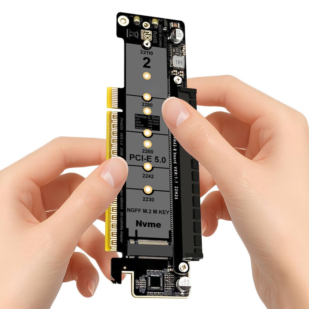PCIe5.0 Lane Splitting Expansion Adapter Card M.2 NVMe Port Expansion Card Adapter Compatible for Windows and Linux