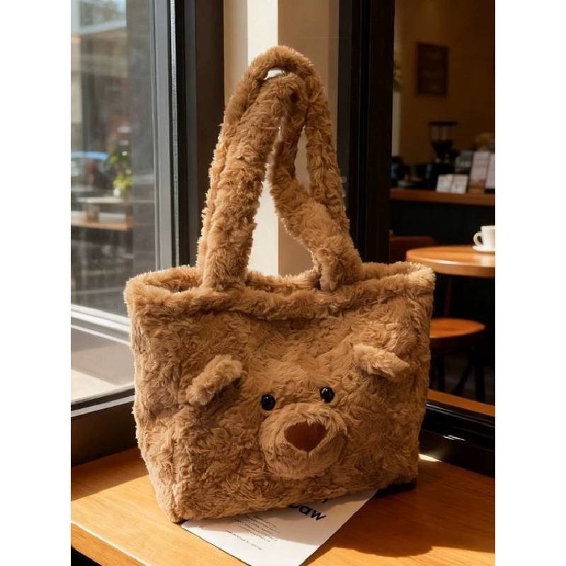 Japanese Cartoon Plush Bear Shoulder Bag With Storage For Daily Use