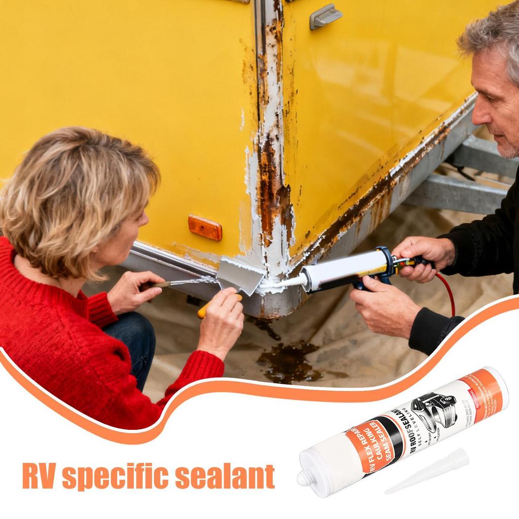 Etanșant pentru margini rulotă, aderență înaltă, de lungă durată, 300ml, alb, Etanșant pentru rosturi rulotă, Etanșant exterior pentru rosturi exterioare rulotă, remorcă