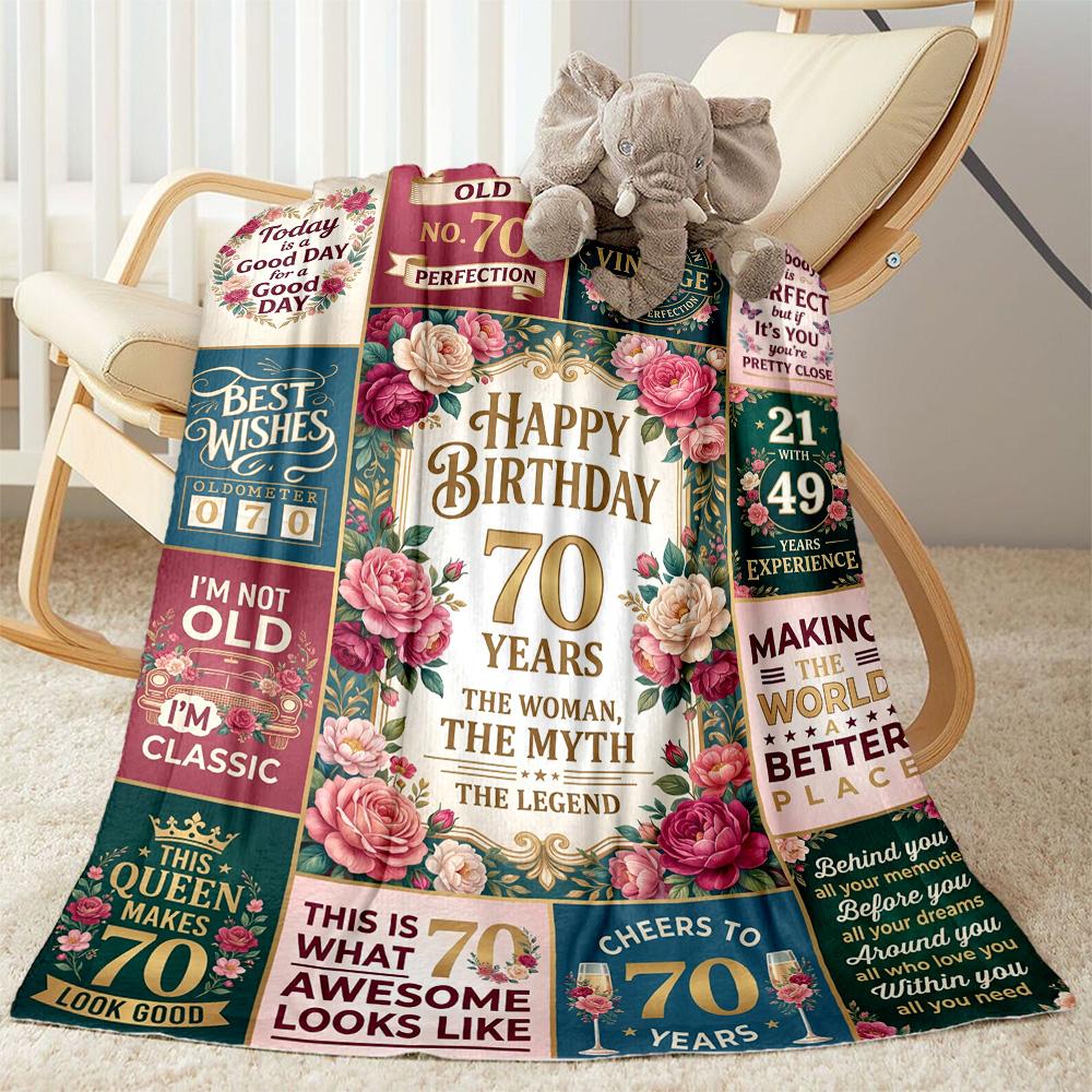 Happy 70th Birthday Celebration Flannel Blanket-Soft and Suitable for Sofas,Beds,Offices,Travel,All Seasons,Great Gift for Holidays and Birthdays.