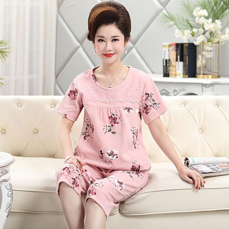 Pajama Women's Summer Short Sleeved Oversized Middle-aged and Elderly Home Clothing Set