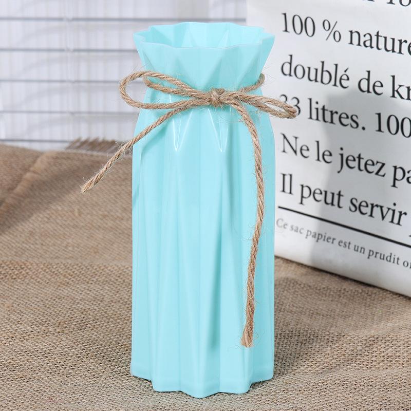 Simple Plastic Imitation Ceramic Vase Home Decoration Vase Decoration Crafts Hemp Rope Tied Solid Color Flower Arrangement Vase
