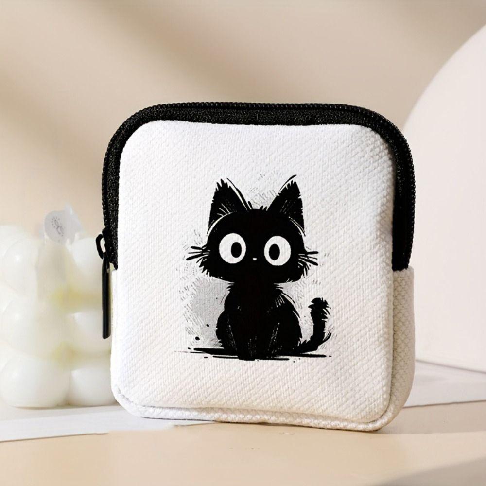 Trendy Cartoon Printed Mini Keychain Bag Creative Luxury Earphone Key Bag Cat Pattern Storage Bag Bag Accessories