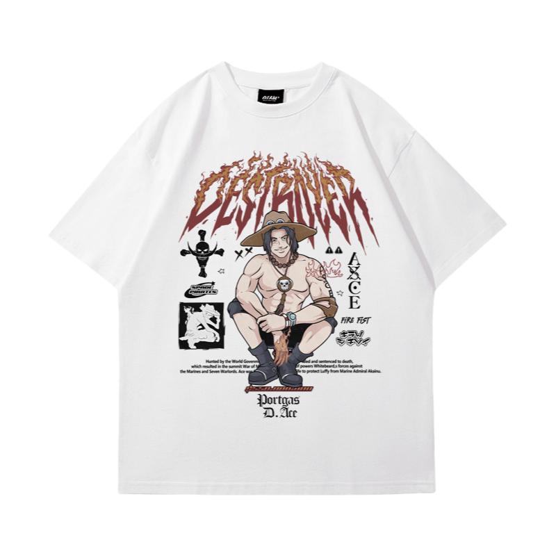 One Piece Fire Fist Grunge Graffiti TShirt Men Women 100 Cotton Anime Graphic Tee Oversized Streetwear Short Sleeve S