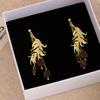 Medieval Gold Yiyu Pendant Earrings, Court Retro Leaf Square Earrings, Niche Light Luxury High-End Earrings.