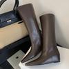 Eilyken Soft Leather Pointed Toe Women Knee High Boots Fashion Wedges Low Heels Ladies Shoes Long Booties  De Mujer