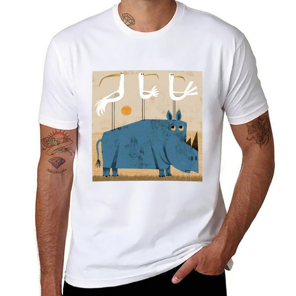 Rhino With Three Birds Tshirt Lightweight Casual Summer Tshirt