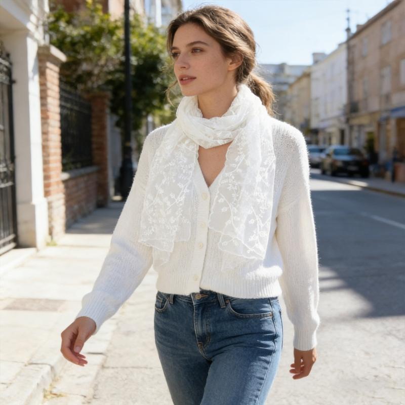 Elegant Lace Edge Scarf Comfortable Head Cover Strong Polyester For Spiritual Moment Or Travel