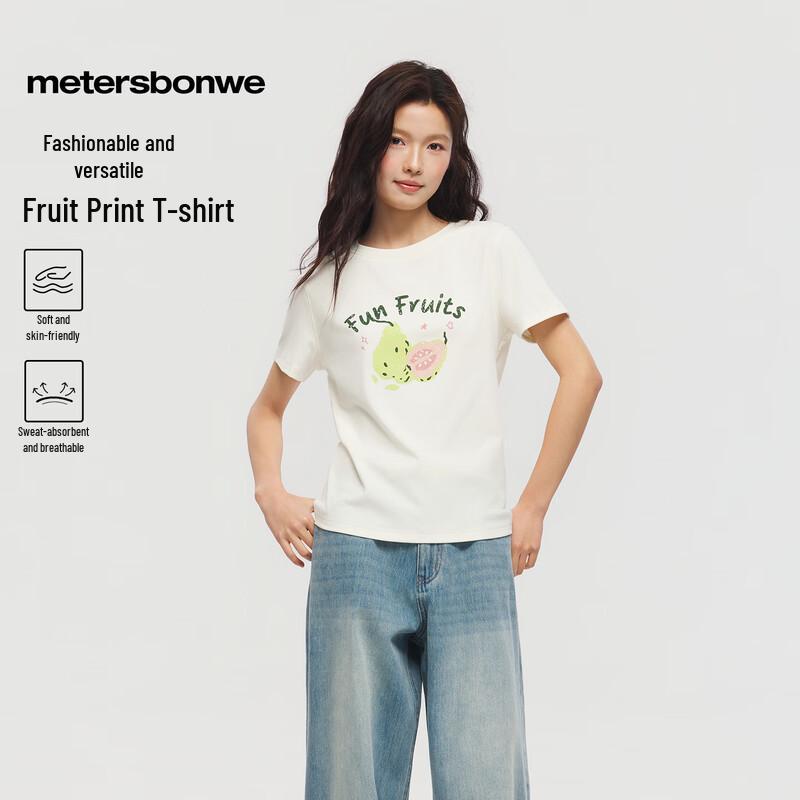 Metersbonwe Women s Cotton Blend Fruit Print Slim Fit T-Shirt XL