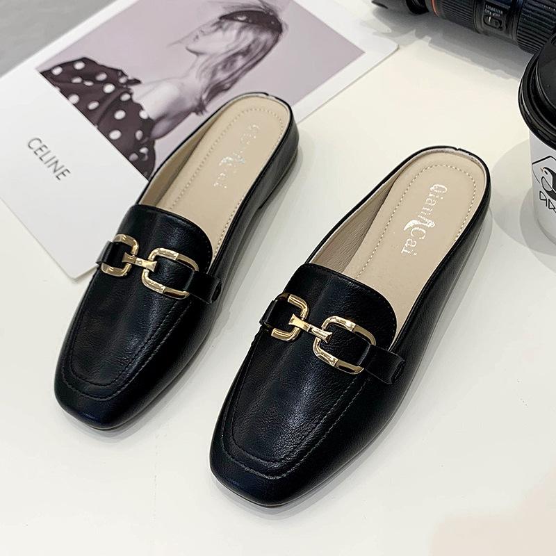 Baotou Halbschuhe Damen Sommerbekleidung Neujahr neu faul Le quadratischer Kopf flacher Boden halbe Schale Damenschuhe