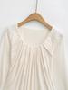 Double-Layer Lace Applique Comfortable Pleated U-Neck Long-Sleeve Feminine Waist-Slimming T-shirt