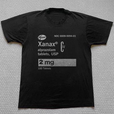 Xanax Logolu Tişört Siyah Pamuklu Tişört Beden S5XL Unisex Tişört