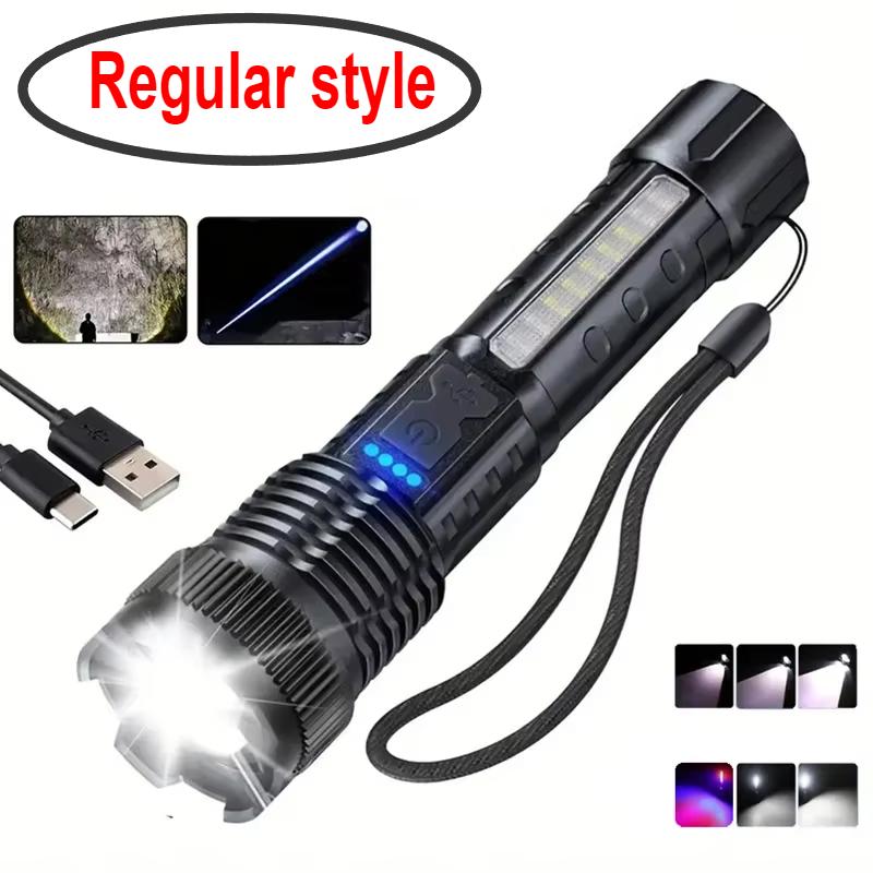 Multi-Functional Rechargeable Led Flashlight High Power Led Flashlight Portable Telescopic Zoom Torch Camping Hiking Flash Light