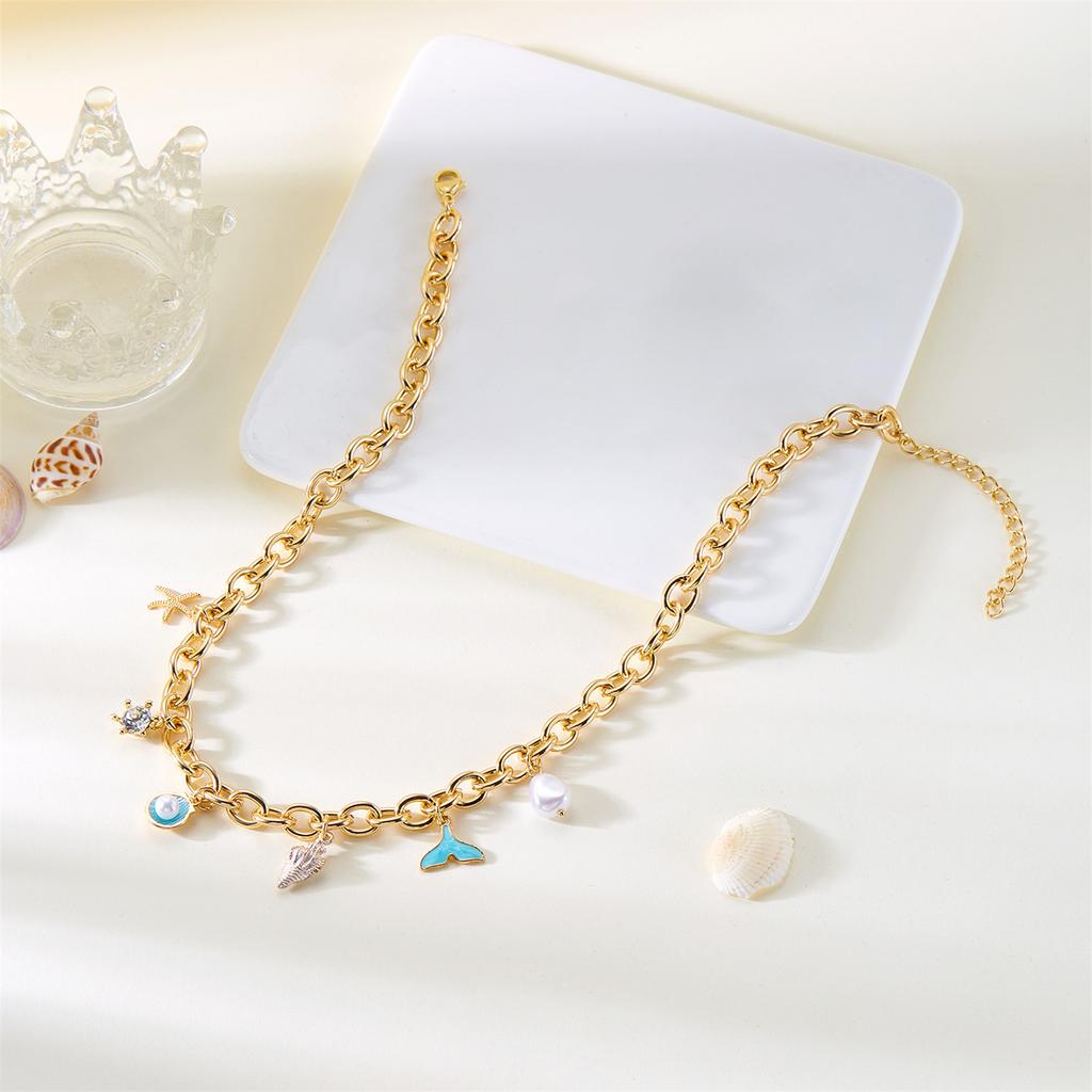 Goldener Anhänger Halskette Büroklammerkette Strandschmuck Verstellbare Choker für Damen Minimalistisch Zart Layering Geschenkidee