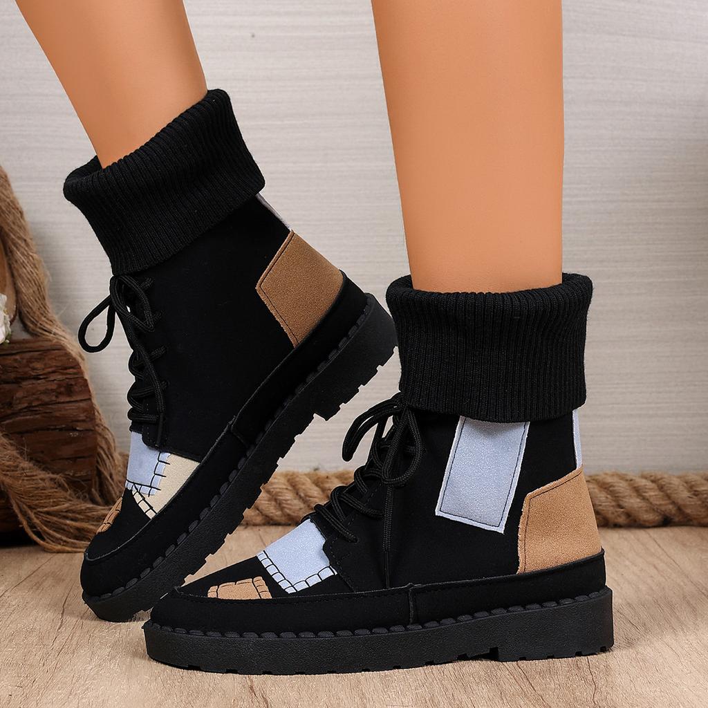 Women Boots Mixed Colors Women Shoes 2025 New Winter Punk Goth Ankle Boots Women Retro Round Toe Sewing Handmade Platform Shoes