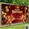 2D Red Gold Themed Birthday Backdrop Photo Background Banner