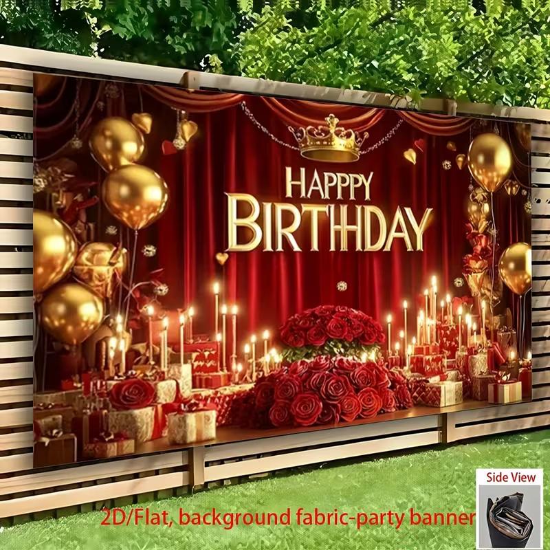 2D Red Gold Themed Birthday Backdrop Photo Background Banner