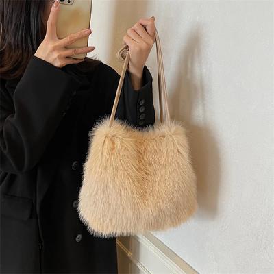 Bolsos tote casuales de felpa con sensación de lujo cierre sólido personalidad moda invierno nuevo estilo bolsos de hombro