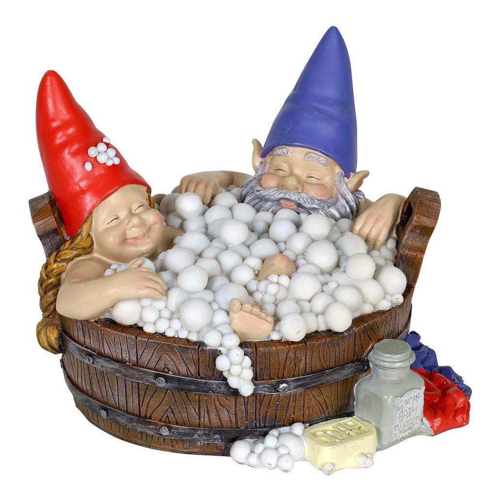 Exhart Solar Good Times Bubble Bath Garden Gnomes-Funny Gnome Couple In Bathtub