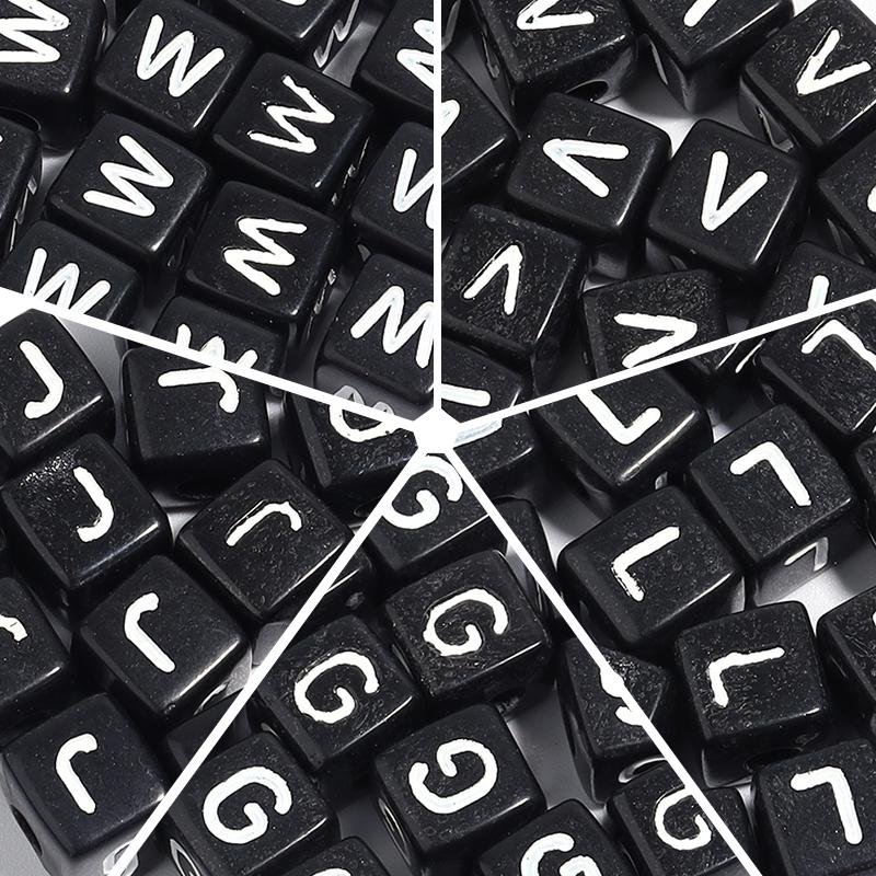 50pcs/lot Black Acrylic Alphabet Beads Square A-Z Letter Loose Spacer Beads for Jewelry Making DIY Bracelet Handmade Supplies