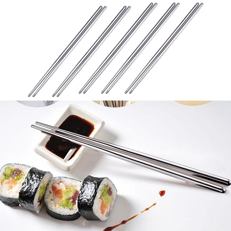5Pairs Reusable Metal Chopsticks Stainless Steel Non-Slip Chop Sticks Set for Sushi Noodles Dinner Rice Dishwasher Safe