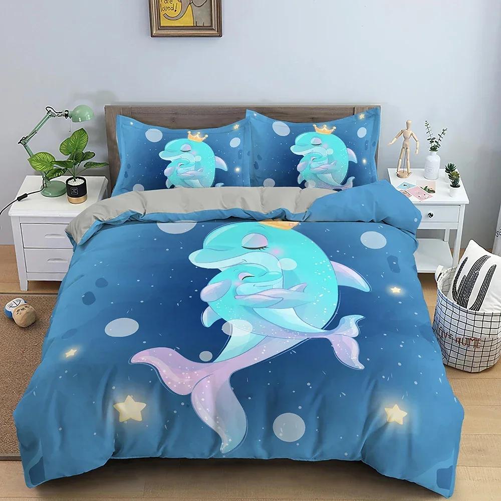 Lodestar Unisex Dolphin Bedding Set Cute Animals Comfortable Duvet Quilt Cover Pillowcase Bedding Set Children Bedroom Decoration Home Textile
