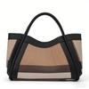 Striped Textured Fabric Tote Handbag Faux Leather Edge Splicing Wide Handle Ladies Daily Commuter Large Shoulder Bag