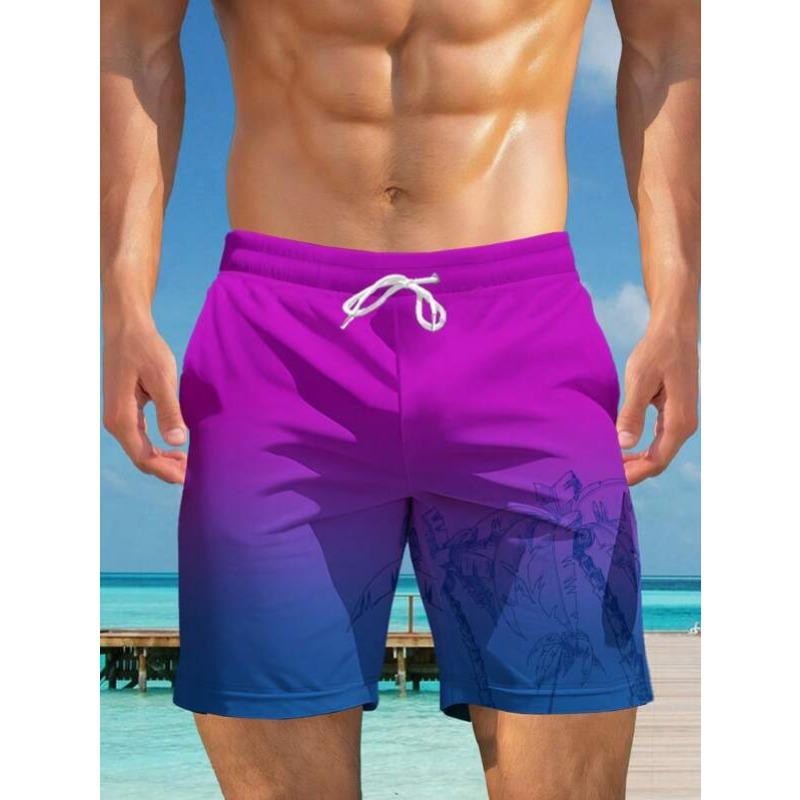 Men's Lemon Striped Print Board Shorts Quick Dry Beach Swim Trunks