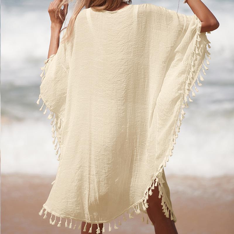 Cross-border Holiday Crochet Patchwork Tassel Beach Skirt and Sun Protection Cardigan Cover-up