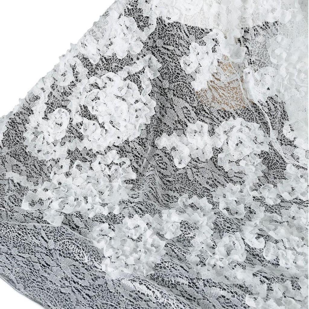 French 3D Petal Embroidery Lace Fabric for Wedding and Evening Gowns
