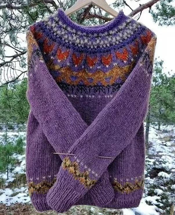 Damen Colorblock Rundhals Locker Geschnittener Mode-Pullover