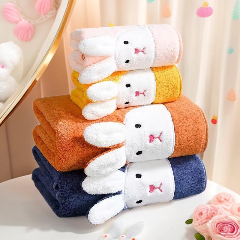Coral Fleece Cartoon Rabbit 3D Quick-Dry Absorbent Bath Towel Set for Kids & Couples