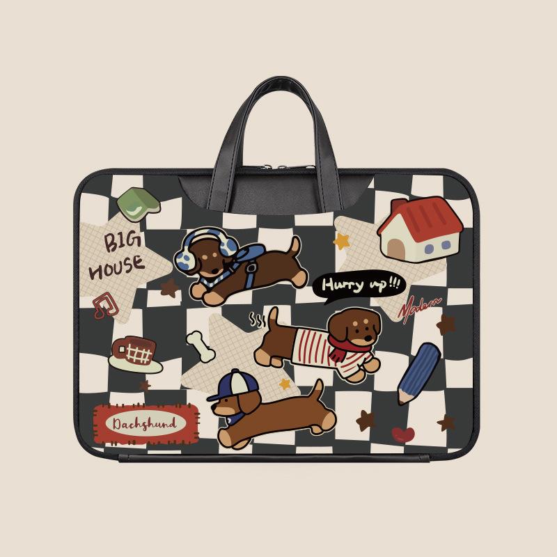 Kawaii Cartoon Animal Print Waterproof PU Laptop Handbag Shock Resistant Portable Notebook Carry Case Compatible With All Brands 13-16 Inch Laptops